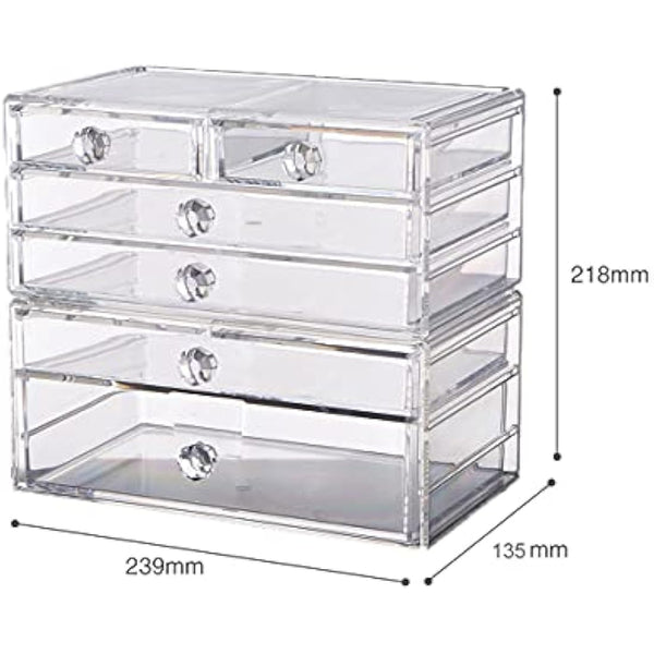 iPEGTOP Acrylic Makeup Organizer Cosmetics Storage Case, Large 6 Drawers Stackable 2 Pieces Clear Makeup Organiser Jewelry Lipstick Holder Display Box for Vanity, Bathroom Counter