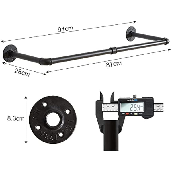 IBUYKE Wall Mounted Clothes Rail, Set of 2, 94cm Industrial Pipe Clothes Bar Rack, Heavy Duty Retro Wall Tidy Rail, Pipe Display Rails for Home Shops, Detachable Garment Hanging Storage Rail TYJ001H-2