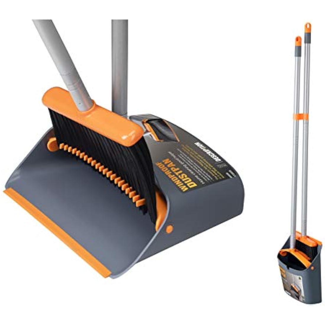 Jekayla Long Handled Dustpan and Brush, Broom and Dustpan Set, Household Dust pan Combo with 54 Inch Handle for Indoor Outdoor Household Cleaning and Sweeping (Orange)