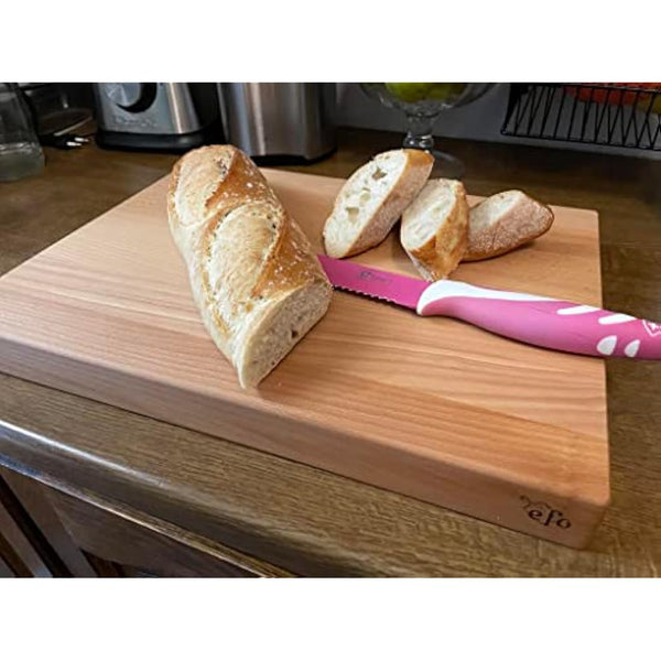 EFO Wooden Chopping Board 40x30x4 cm | Cutting Board with Rounded Edges Made of Beechwood | Kitchen Block for Serving, Slicing and Dicing | Bread Board with Practical Handles | Natural Finish