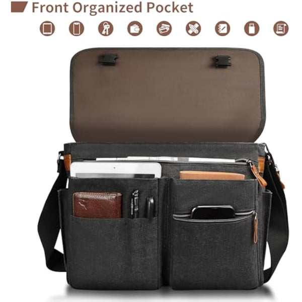 Estarer Laptop Satchel Messenger Bag 17.3 Inch Mens Large Teacher Shoulder Bag for Work Office School