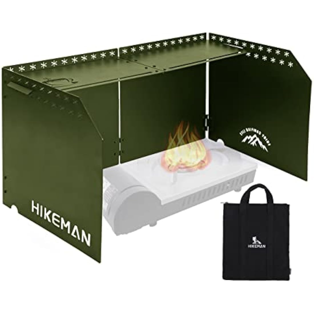 HIKEAMN Gas Stove Windshield - Folding Camping Stove Windshield Cooker WindScreen With a Storage Bag for Camping,Hiking,Picnic,Cooking（Army Green)