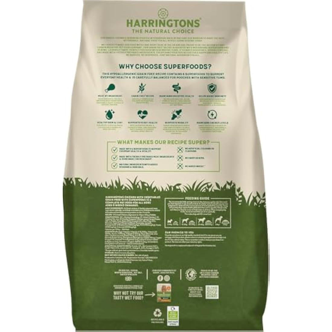 Harringtons Superfoods Complete Grain Free Hypoallergenic Chicken with Veg Dry Adult Dog Food 12kg - Made with All Natural Ingredients