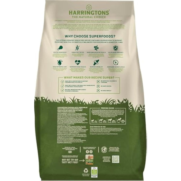 Harringtons Superfoods Complete Grain Free Hypoallergenic Chicken with Veg Dry Adult Dog Food 12kg - Made with All Natural Ingredients