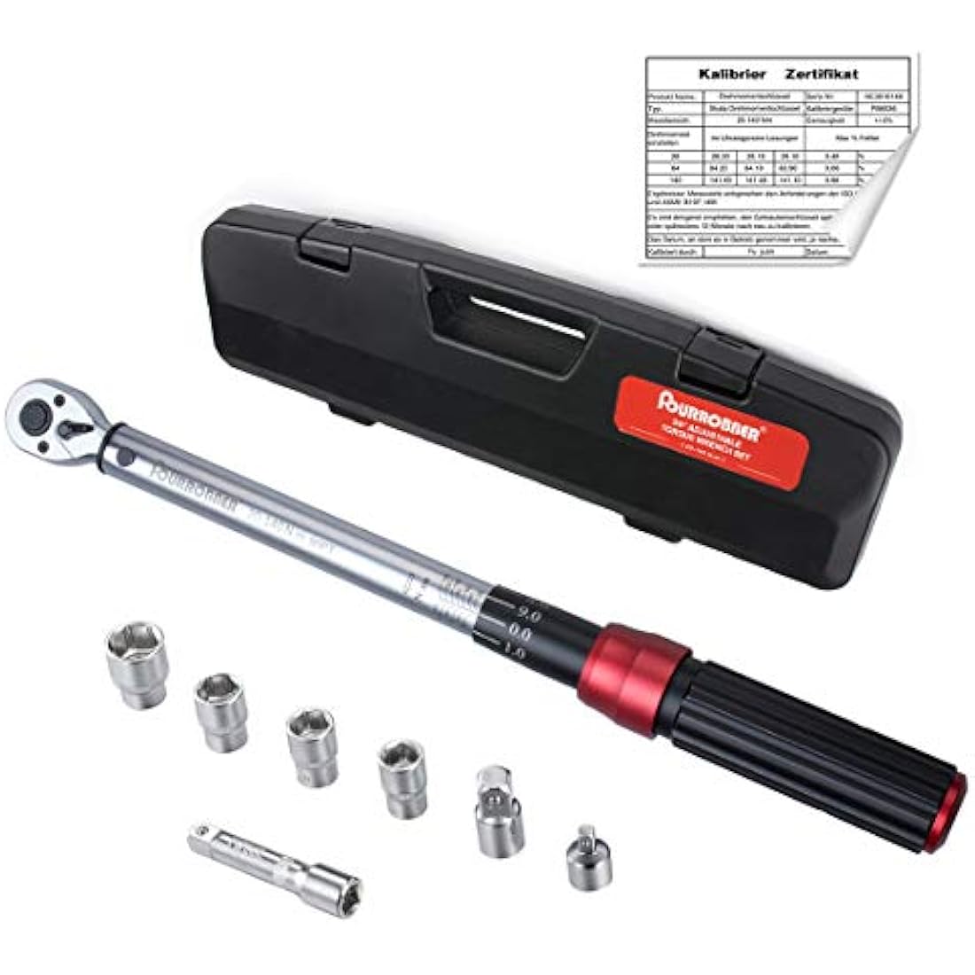 FOURROBBER 3/8-inch Drive Dual-Direction Click Torque Wrench Set 90-Tooth High Accuracy ± 3% Torque Wrench with Buckle 20-140Nm
