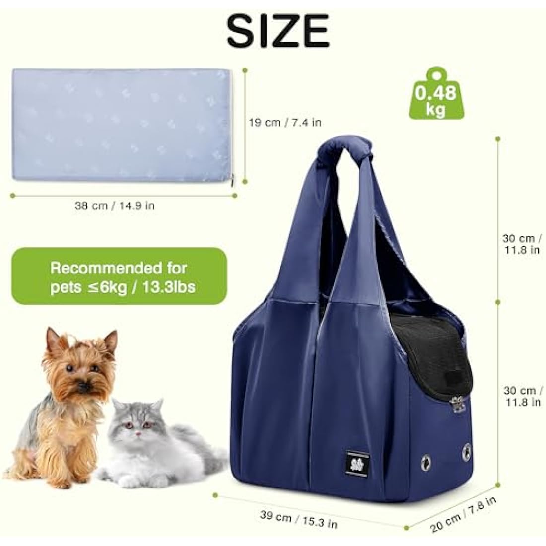 ALLSOPETS Puppy Sling Carrier Dog Slings for Small Dogs Portable Pet Handbag Breathable Comfortable Cat Carry Carrier with Leash Hook for Traveling Outdoors Camping (Navy Blue)