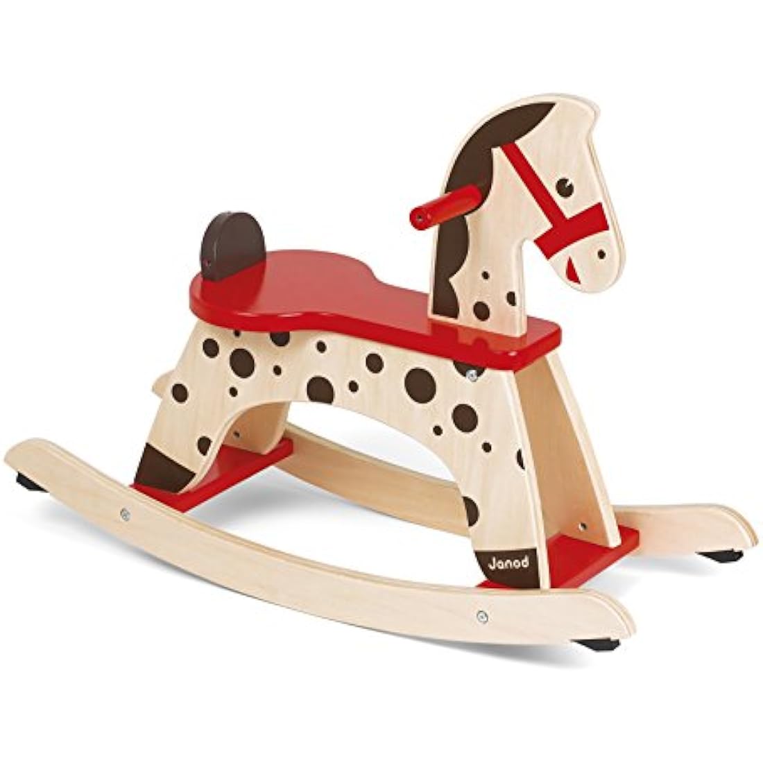 Janod - Caramel Wooden Rocking Horse - Toddler Toy - Learning Balance - For children from the Age of 1, J05984, Brown and Red