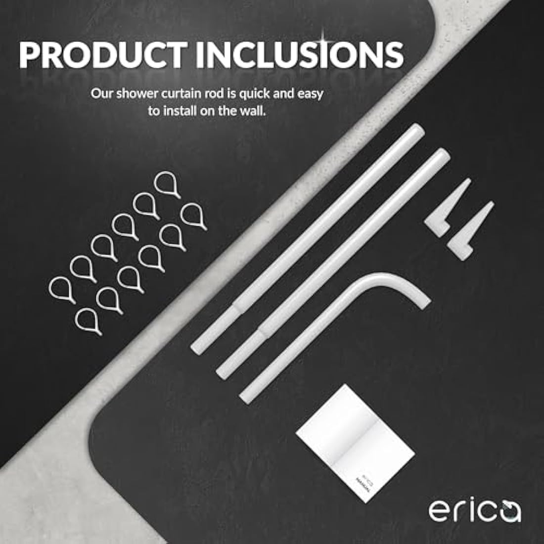 Erica Shower Curtain Rail for Bathtubs, L-Shaped Shower Curtain Pole in three varations 70x90cm / 70x160 cm / 90x140 cm, Wall Mounted Shower Pole, Curved Shower Rail, White Powder Coated Steel