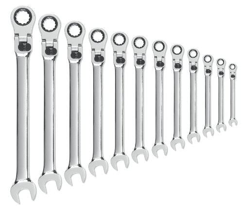 GearWrench 85698 12 Piece XL Locking Flex-Head Ratcheting Combination Wrench Set Metric, Silver