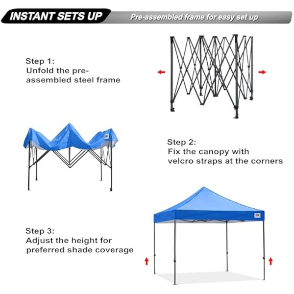 ABCCANOPY 3x3M Fully Waterproof Pop Up Gazebo With Upgraded Roller Bag, 4 Weight Bags, Stakes and Ropes(Blue)