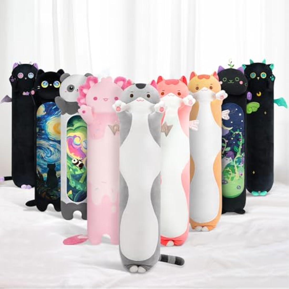 Mewaii 20inch/50cm Long Cat Plush Pillows Stuffed Animals Squishy Pillows - Plushie Cute Kitty Sleeping Hugging Plush Pillow Soft Toys for Kids(Gray)