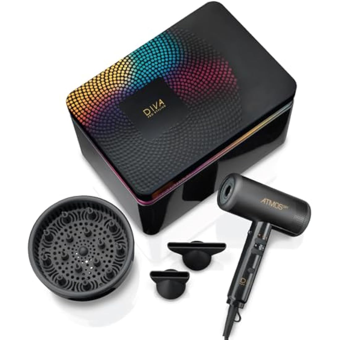Diva Pro Styling Atmos Dry Compact Diffuser Hairdryer - Ultra high-Powered, Lightweight and Incredibly Quiet