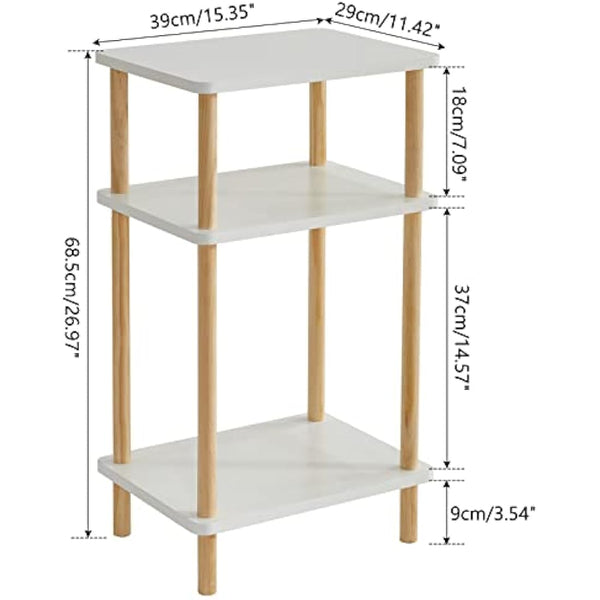IBUYKE 3-Tier Side Table, Narrow End Table with Storage Shelf, Nightstand Bedside Table for Small Spaces, Bedroom, Living Room, Entryway, Farmhouse, No-Tool Assembly, White WST003W