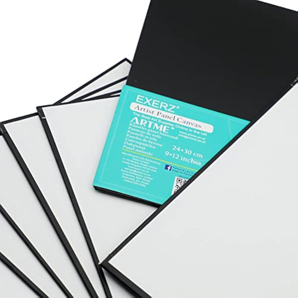 Exerz 24x30cm Black Canvas Panels 6pcs - 3mm 280gsm 100% Cotton/Blank Artist Canvas Board/Triple Primed/Acid Free/Medium Grain - Oil & Acrylic (24x30cm-6pk Black)