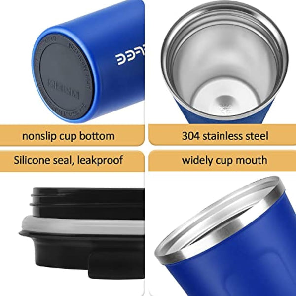 MOMSIV Coffee Cup, 380ml Vacuum Reusable Leakproof Double Wall Coffee Cup, Insulation Stainless Steel Eco-Friendly Travel Office Mug for Hot Coffee Tea and Cold Drinks (Diamond Blue)