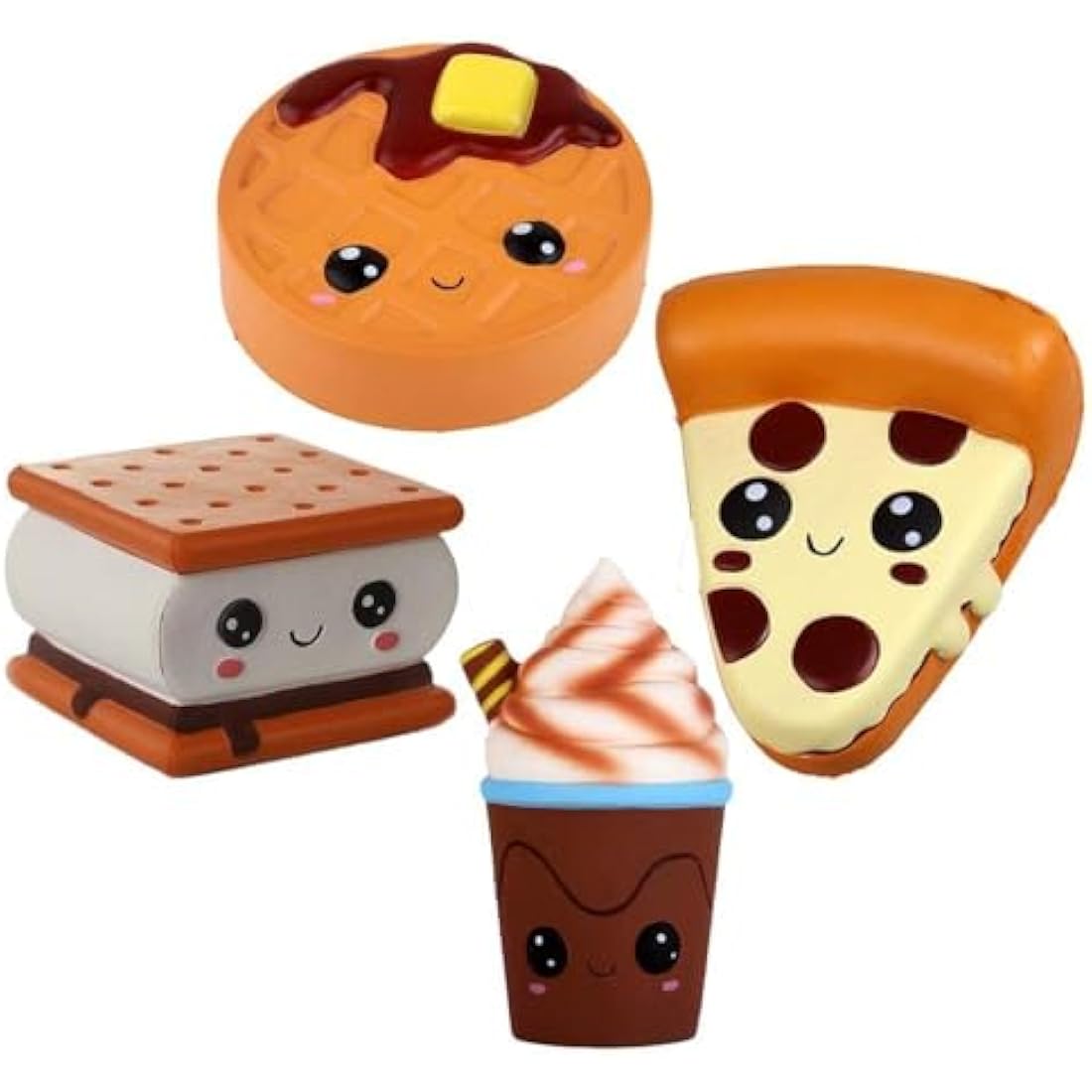 Anboor 4 Pcs Squishies Smore Waffle Cake Pizza Coffee Cup Kawaii Scented Soft Slow Rising Squeeze Stress Relief Kids Toy Valentines Day Gifts