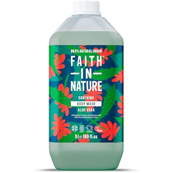 Faith In Nature Natural Aloe Vera Body Wash, Soothing Shower Gel, Vegan & Cruelty Free, No SLS or Parabens, 5L Refill Pack