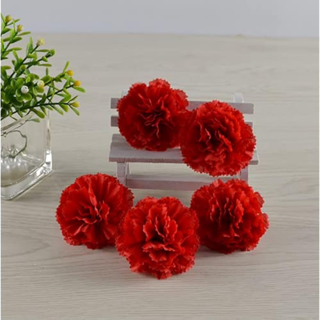 50 Artificial Silk Carnation Flower Head with Stems Set,Handmade DIY Wedding,Home Decor Event Party Supplies Wreaths,Wrist Corsage,Floral Arrangement, 3" Carnation Heads with 8" Stems (Red)