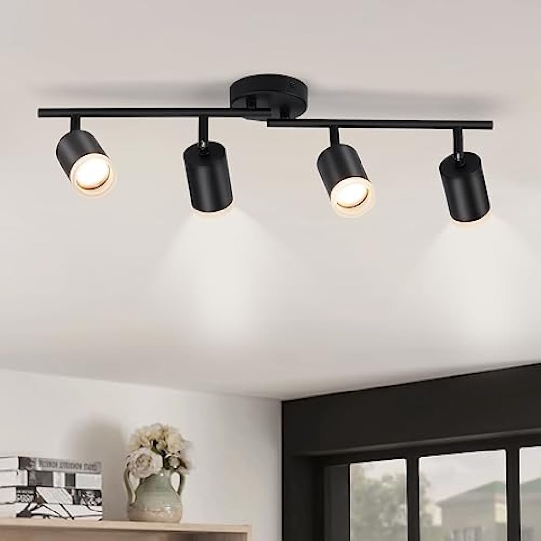 Gr4tec LED Ceiling Spotlight 4 Way, Modern LED Ceiling Light Rotatable, Matte Black Spotlight Bar, GU10 Spot Light Fitting for Kitchen Bedroom Living Room, Bulb Not Included