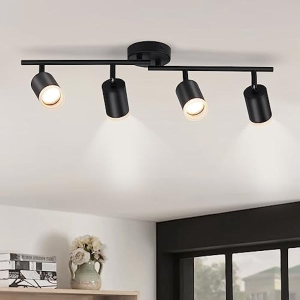 Gr4tec LED Ceiling Spotlight 4 Way, Modern LED Ceiling Light Rotatable, Matte Black Spotlight Bar, GU10 Spot Light Fitting for Kitchen Bedroom Living Room, Bulb Not Included
