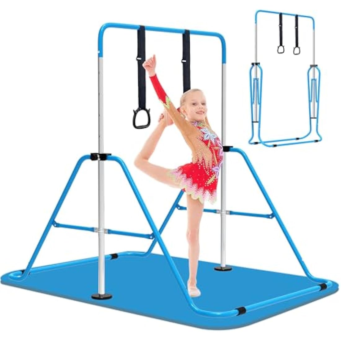 EVERYMILE Gymnastics Bars, Junior Training Kip Bar Gymnastics Equipment for Home,Adjustable Height Folding Horizontal Bar with Gymnastic Rings for Kid