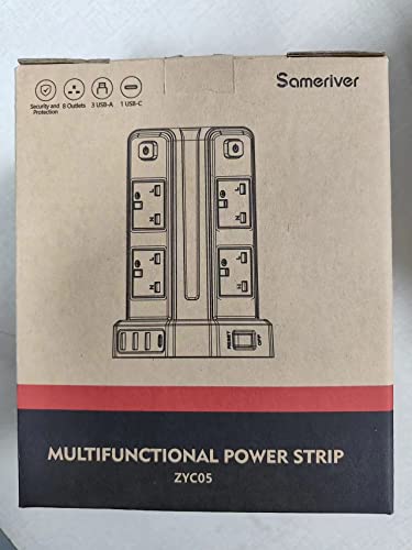 Tower Extension Lead, (3250W 13A) Extension Tower 8 AC Outlets & 4 USB Ports, Surge Protection Extension Lead with 4 Independent Switch, 17W USB C Ports Extension Cable 3M for Office, Home, Kitchen