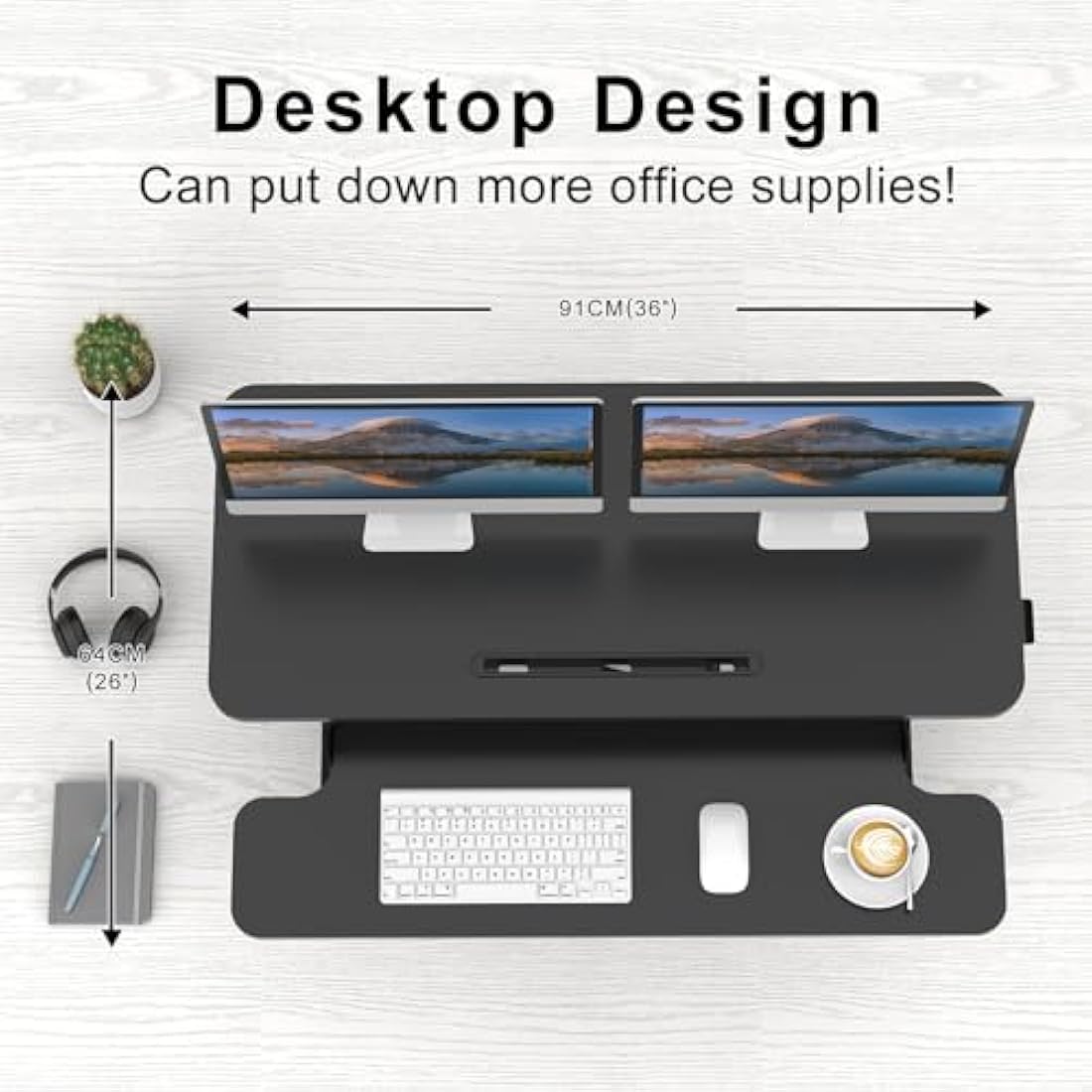 ERGOMAKER Standing Desk Converter, 36"/91cm Wide Height Adjustable Quick Sit to Stand Up Desk Riser for Dual Monitor