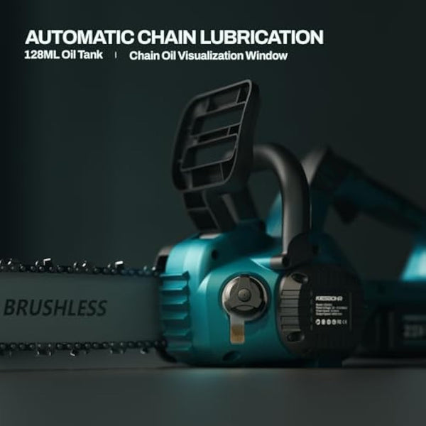 KIESBOHR 12 Inch Cordless Brushless Chainsaw Compatible with Makita 18V Battery, Hand Held Electric Chainsaw with Automatic Oiler and Chain Tension (Battery and Charger Not Included)