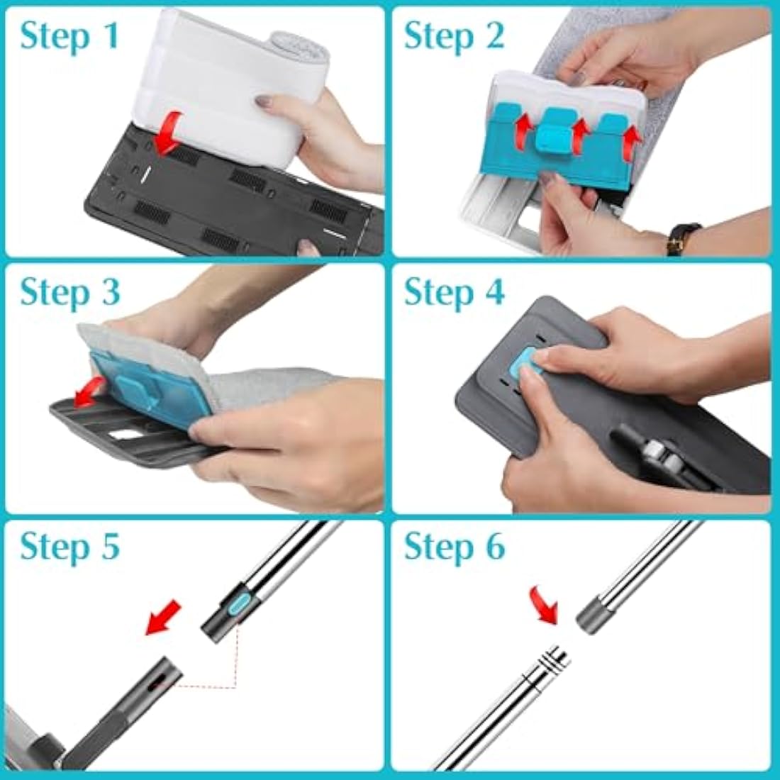 MASTERTOP Microfibre Mop and Bucket Set with 140cm Stainless Steel Handle | 6 Pcs Super Absorbent Pads & 2-in-1 Cleaning System | Wet and Dry Cleaning Mop Sets for Floors | Commercial & Home Use