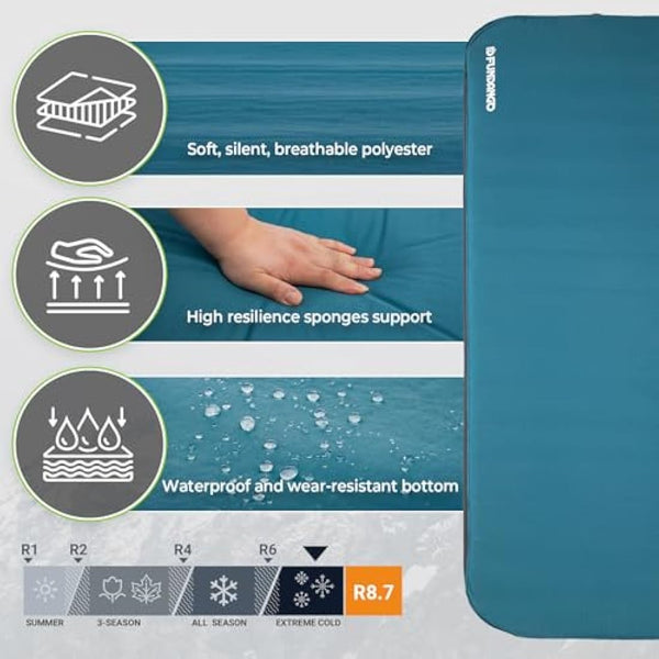 FUNDANGO Self Inflating Camping Mat 10cm Thickness for Camping 3D Portable Blow Up Mattress Silent Sleeping Mat, Soft Air Mattress for Outdoor Tent, Traveling, Guest Bed