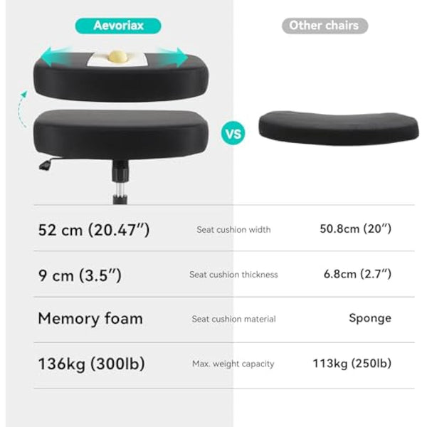 Aevoriax N56 Ergonomic Office Chair - Dual Backrest Design, Adjustable Lumbar Support, Thick Padded Seat, Flip-Up Armrests, Tilt Function - Ideal for Home Office, Gaming & Conference, Black