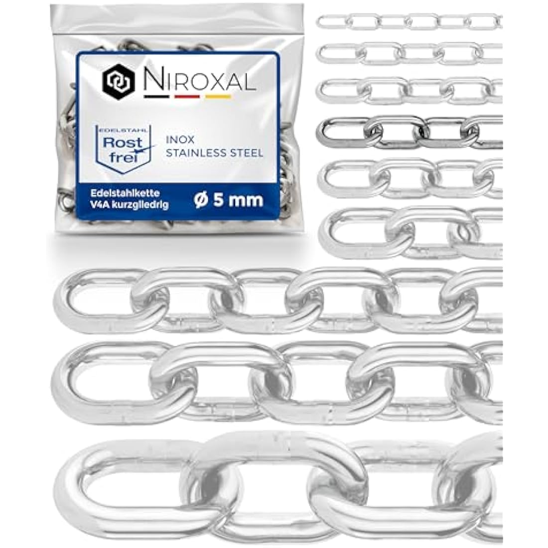 14-Meter 5-mm Thick Stainless Steel Chain V4A Short-Linked from NietFullThings on Piece Anchor Chain DIN 5685 DIN 766 14-m
