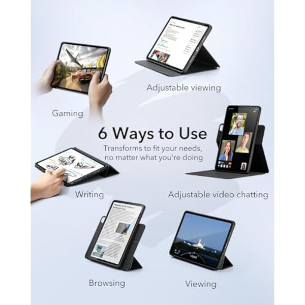 ESR for iPad Air 13 Inch Case M3/M2 (2025/2024) Case with Pencil Holder, Removable Magnetic Cover, Vertical Stand, Fully Supports Apple Pencil Pro and Pencil (USB-C), Rebound 360 Series, Black