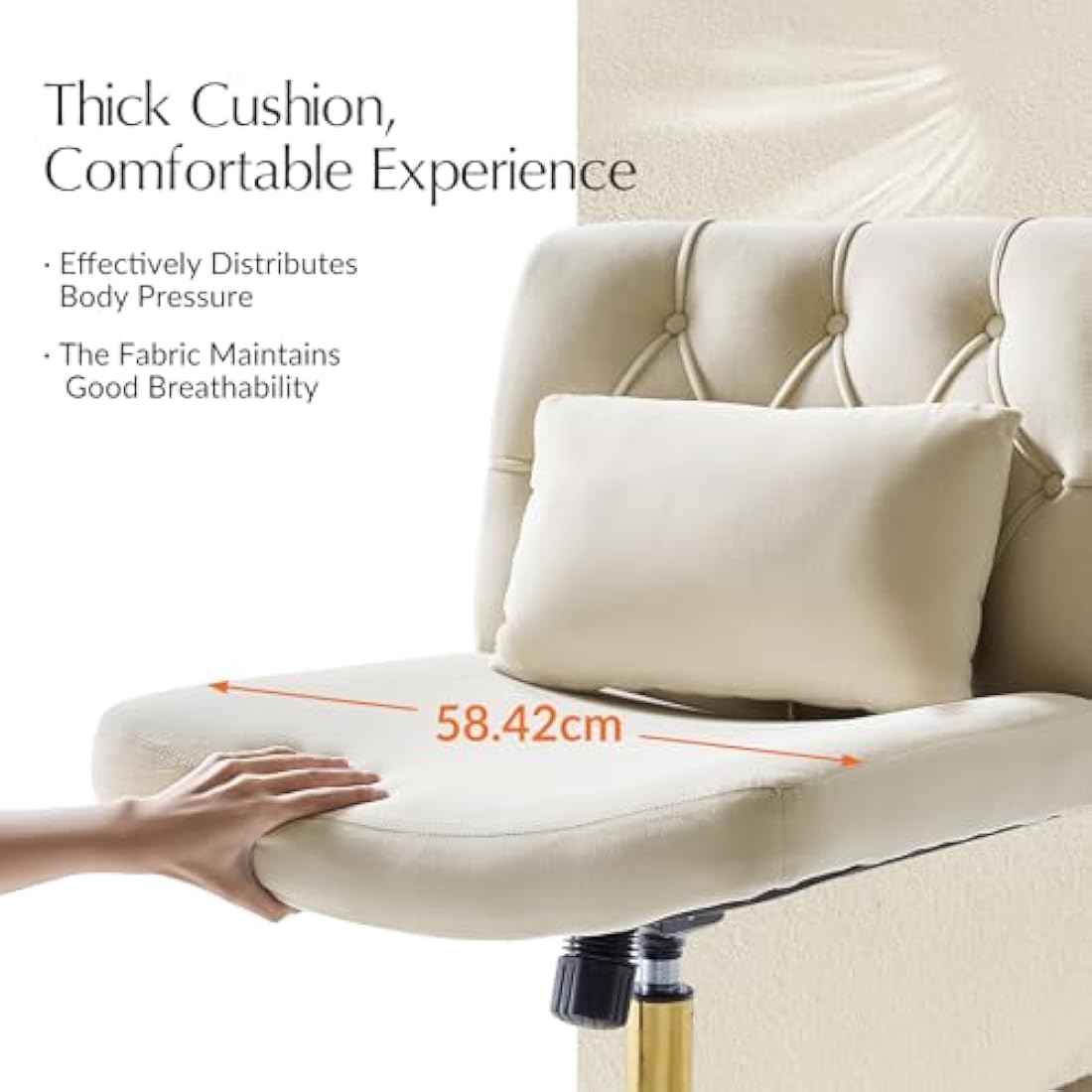 HULALA HOME Vanity Chair with wheels Criss Cross Legged Armless Adjustable Height Velvet Swivel Chair for Home Office Bedroom