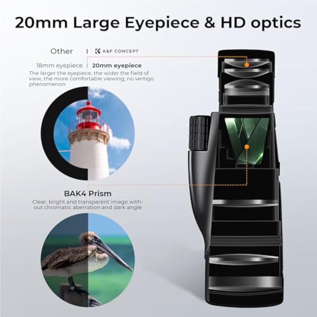 K&F Concept 8-32X50 Zoom Monocular with Cell Phone Holder, Monocular for Adults -BAK4 Prism and FMC Lens - IP66 Waterproof - Great for Birdwatching, Hiking, Hunting, Camping, Traveling, Black