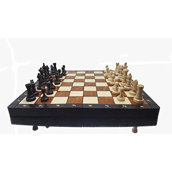 Master of Chess Magnetic Wooden Chess Set with Pieces 35 cm / 14 in - Handcrafted Small Portable Chess Board Game for Adults and Kids