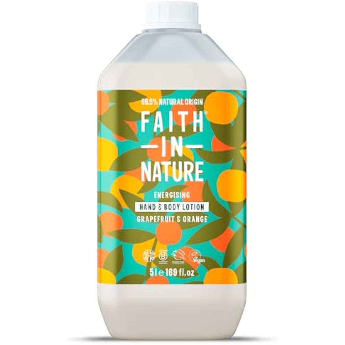 Faith In Nature Natural Grapefruit & Orange Hand & Body Lotion, Energising, Vegan & Cruelty Free, No SLS or Parabens, 5L Refill Pack