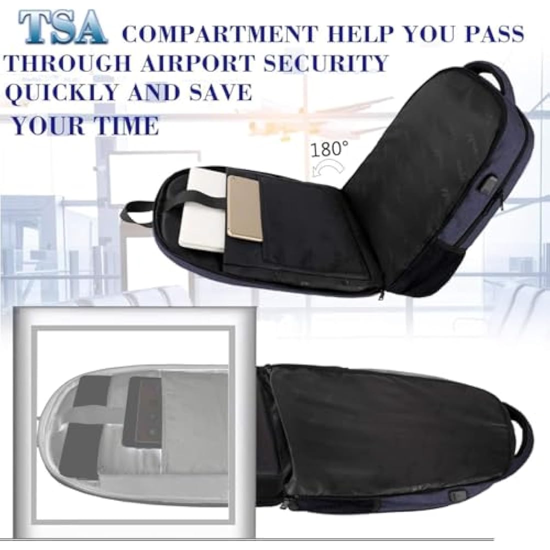 MATEIN Laptop Backpack, 17.3 Inch Large Travel Backpack with Laptop Compartment USB Charging Port, School Bag Water Resistant Anti Theft Computer Work Rucksack for Men Women, Blue