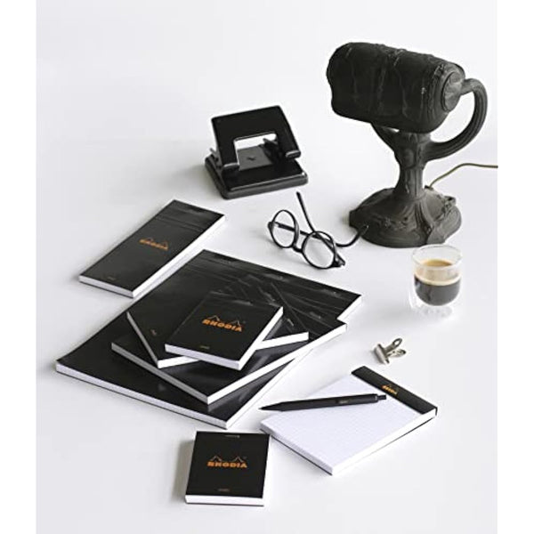 RHODIA 186009C - Stapled Notepad N°18 Black - A4 - Lined - 80 Detachable Sheets - White Clairefontaine Paper 80 g/m² - Coated Card Cover - Pack of 5 pads