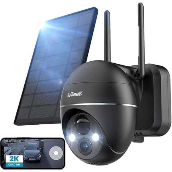 ieGeek 2K Wireless Solar Camera,360° Solar Security Camera Outdoor with 5200mAh Rechargeable Battery Powered,PTZ WiFi CCTV Camera Wireless Outdoor, Pan 355° Tilt 120,PIR Motion Detection