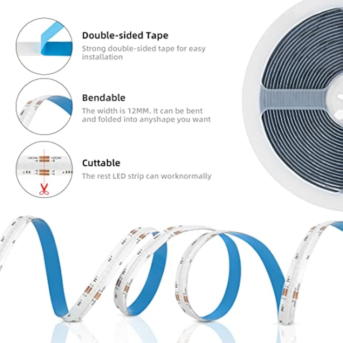 BTF-LIGHTING FCOB COB RGB Flexible High Density LED Strip 5M 840LED/M 4200LEDs DC24V 16W/M IP30 Non Waterproof Multicolour for DIY Home Decoration (Power Supply&Controller NOT Included)