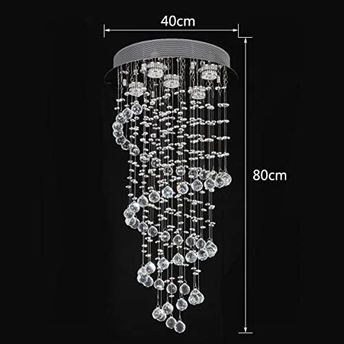 A1A9 Crystal Chandelier Ceiling Lights, Clear K9 Crystal Raindrop Elegant Spiral Ceiling Light Chrome Flush Mount Pendant Lamp Fixture for Livingroom Dining Room Hallway Stairway Foyer D40cm H80cm