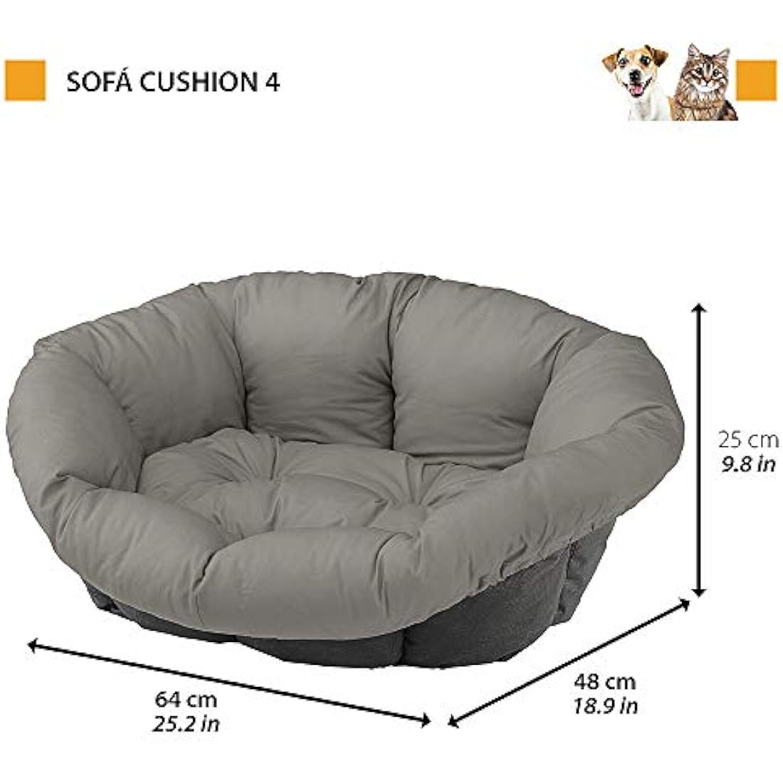 Ferplast Cushion for dog and cat bed SOFA' CUSHION 4 Padded spare cover for pet bed, Soft cotton washable, Adjustable with elastic cord, 64 x 48 x h 25 cm Brown