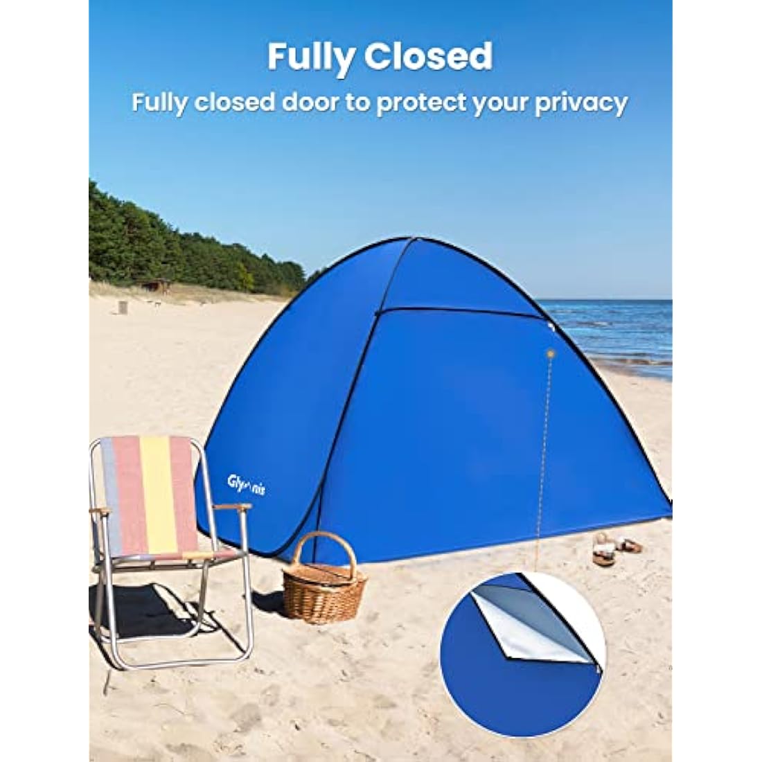 Glymnis Pop Up Beach Tent Small for 1-2 Person/Large for 3-4 Person, UV Protection Beach Sun Shelter with Zipper Porch, Portable Sun Shade Tent for Beach, Garden, Picnic