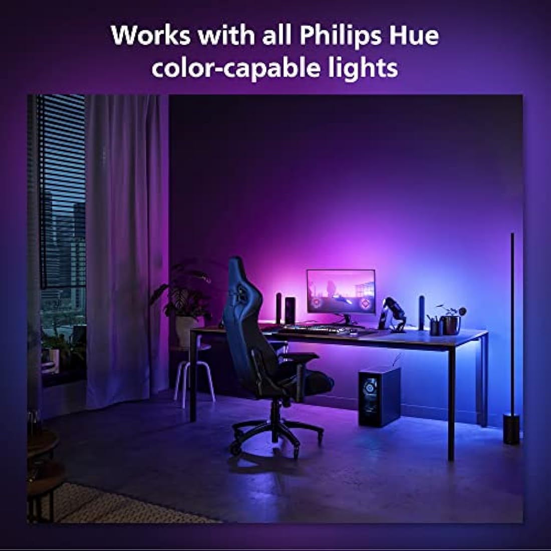 Philips Hue Play Gradient PC Lightstrip Starter Kit Including Hue Bridge [for 24-27 Inch Screens] LED Smart Lighting. Sync for Entertainment, Gaming and Media.