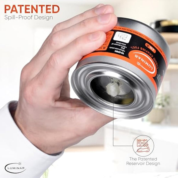 Luminar Resealable-Wick Chafing Fuel Cans, 24 Pack, 6 Hour - Premium Quality Burners for Food Warmers - No More Spills, Waste, or Hassle - Perfect for Convenient, and Long-Lasting Event Catering