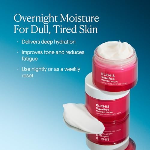 ELEMIS Superfood Midnight Facial Cream & Facial Oil, Nourishing Prebiotic Night Gel Treatment, Moisturising and Hydrating Care with Anti-Oxidant Rich Formula to Plump and Smooth Skin