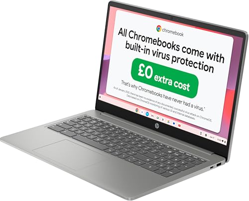 HP Chromebook 14" | Intel Processor N100 Processor| 4 GB RAM | 128 GB Flash Storage | Intel UHD Graphics | HD Display | Up to 12hrs battery | Chrome OS | Dual Speakers | Glacier Silver | 14a-nf0002sa