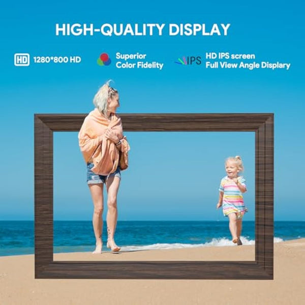 Aorpdd 10.1 Inch WiFi Cloud Digital Photo Frame, 1280 * 800 Resolution 16:10 HD IPS Touch Screen Display, 32GB Storage Space, Share Your Photos and Videos via Free Frameo at Anytime and Anywhere