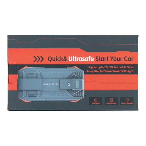 Povasee 4000A UltraSafe Jump Starter Power Pack, 12V Car Battery Booster Jump Starter Power Bank (up to 10L Petrol/8L Diesel), Jump Pack Car Starter with Jump Leads, Emergency LED and 2 USB Ports